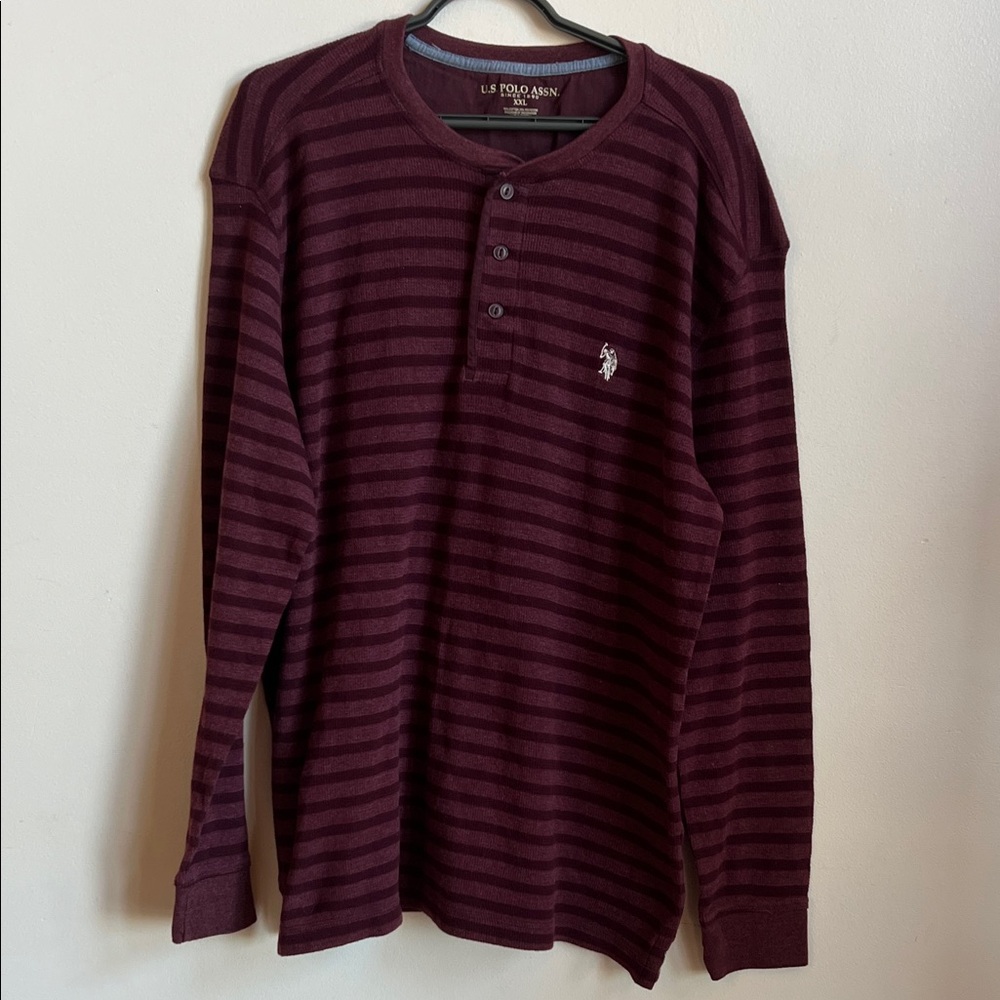 U.S. Polo Assn. Men's Maroon Striped Long Sleeve Henley